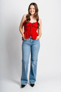 Ruffle peplum top red - Trendy Valentine's T-Shirts at Lush Fashion Lounge Boutique in Oklahoma City
