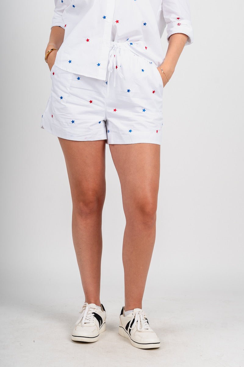 Star embroidered shorts white