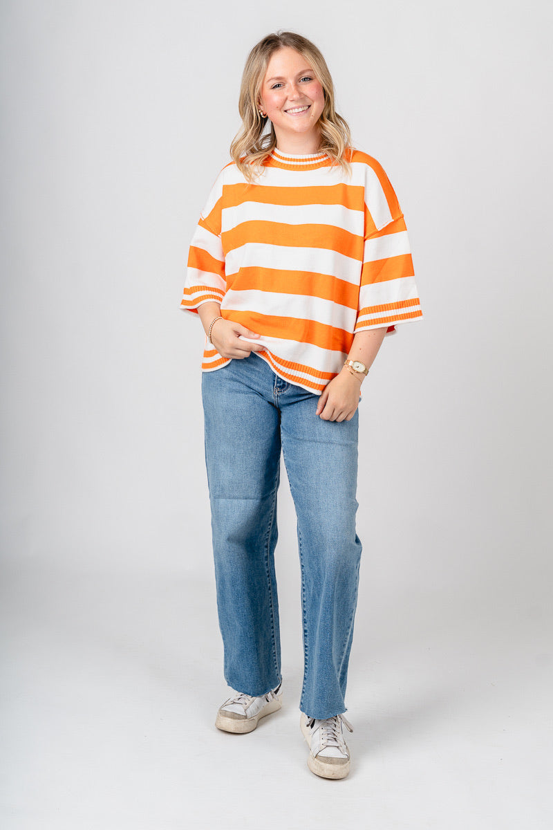 Striped short sleeve oversized sweater orange/white