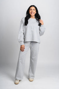 Striped long sleeve top grey/ivory - Stylish top - Trendy Lounge Sets at Lush Fashion Lounge Boutique in Oklahoma City
