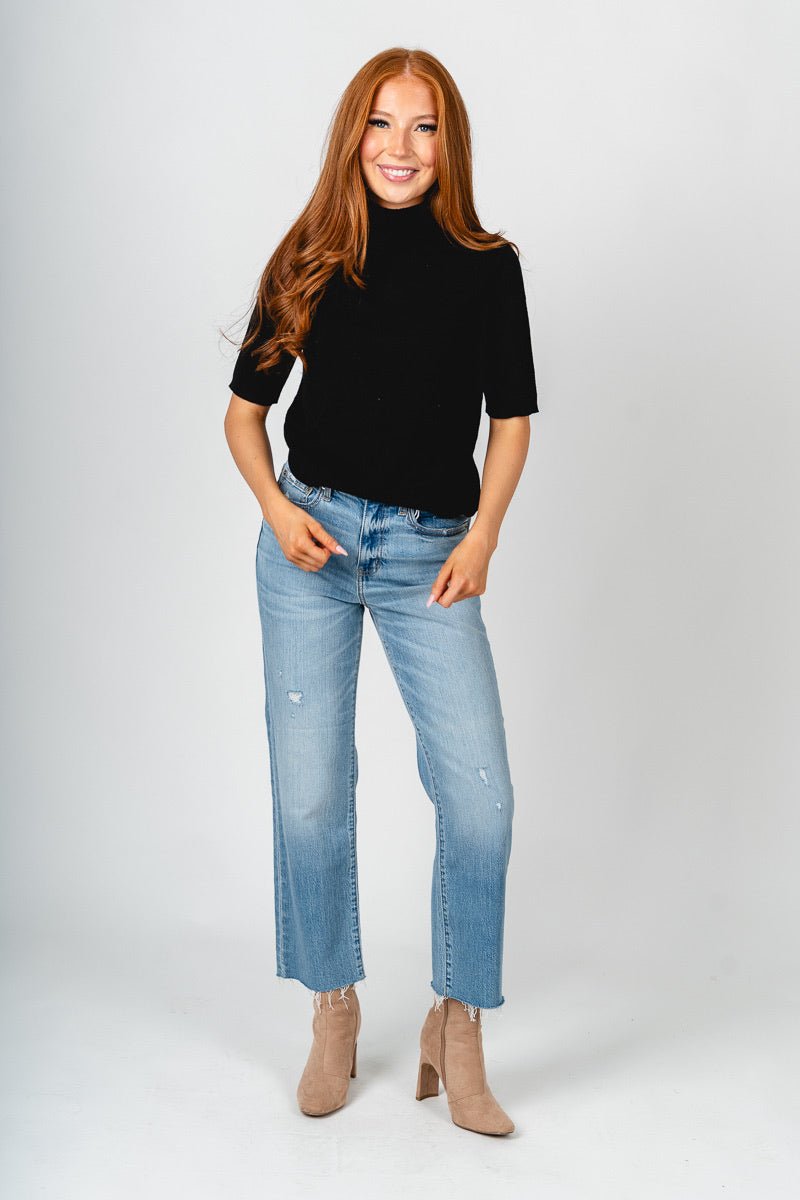 Long sleeve mock neck top black