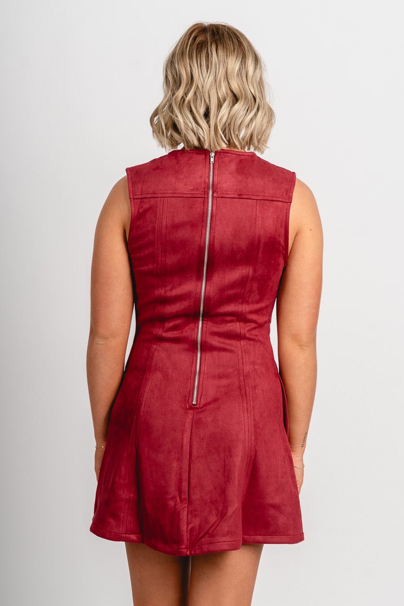 Sleeveless suede mini dress burgundy