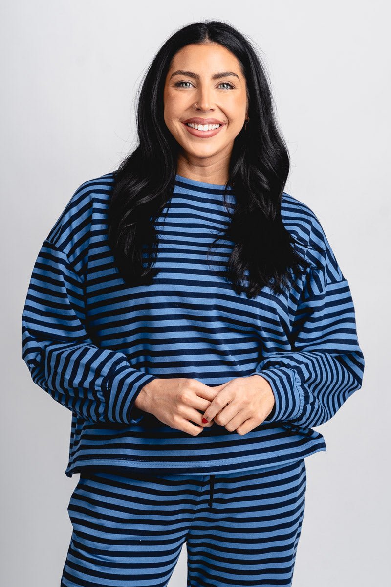 Striped long sleeve top navy/light blue - Cute top - Fun Cozy Basics at Lush Fashion Lounge Boutique in Oklahoma City