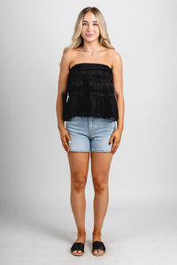 Strapless eyelet lace top black - Fun top - Unique Getaway Gear at Lush Fashion Lounge Boutique in Oklahoma