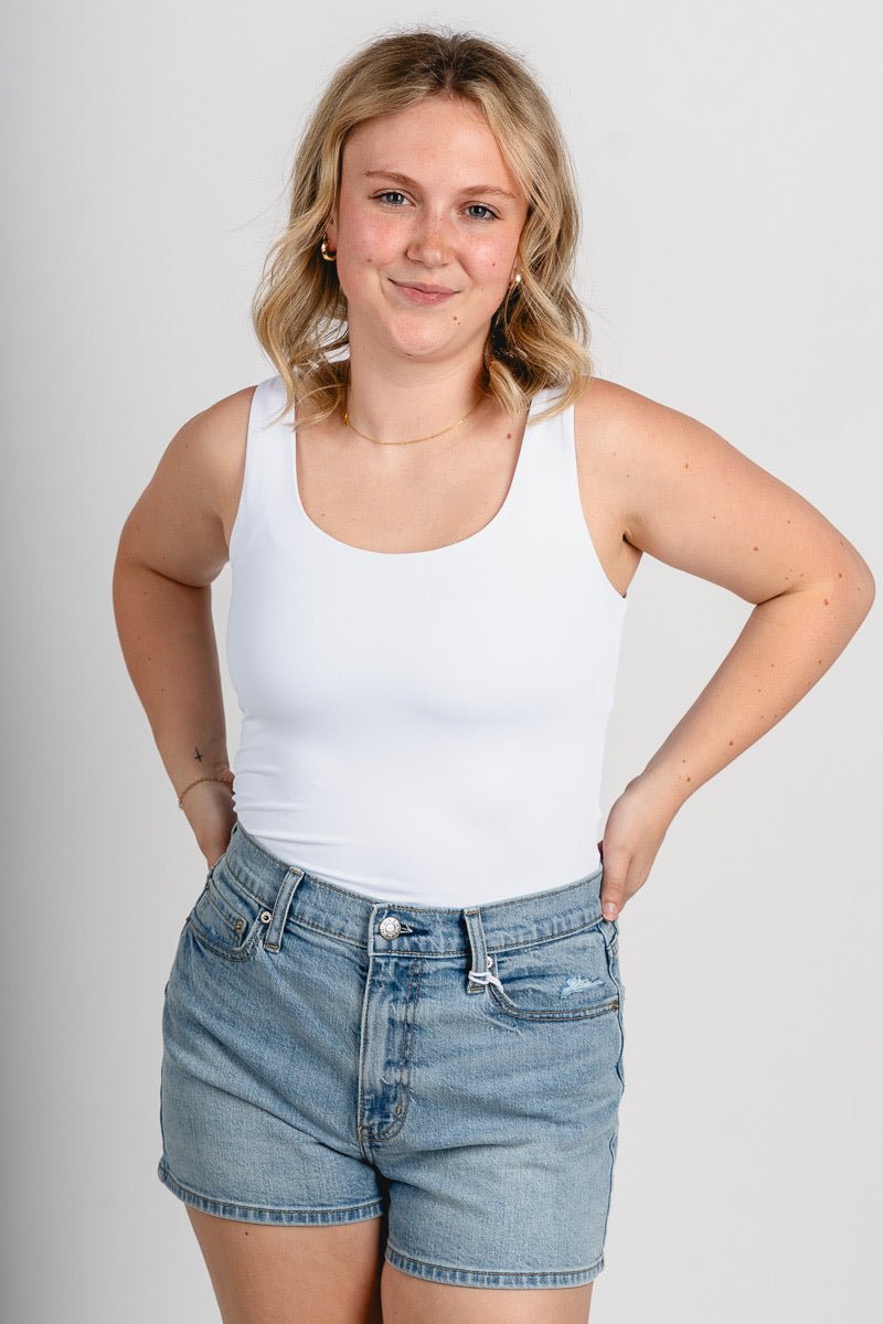 Scoop neck bodysuit off white - Cute Bodysuit - Trendy Bodysuits at Lush Fashion Lounge Boutique in Oklahoma City
