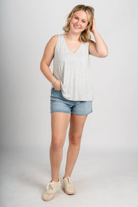 V-neck flowy tank top heather grey - Trendy tank top - Fashion Tank Tops at Lush Fashion Lounge Boutique in Oklahoma City