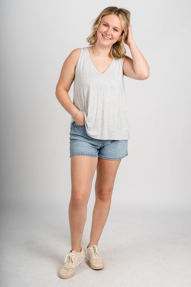 V-neck flowy tank top heather grey - Trendy tank top - Fashion Tank Tops at Lush Fashion Lounge Boutique in Oklahoma City