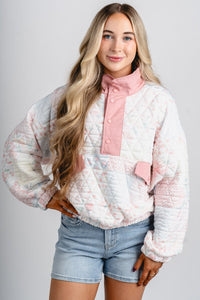 Floral puff pullover pink – Affordable Blazers | Cute Black Jackets at Lush Fashion Lounge Boutique in Oklahoma City