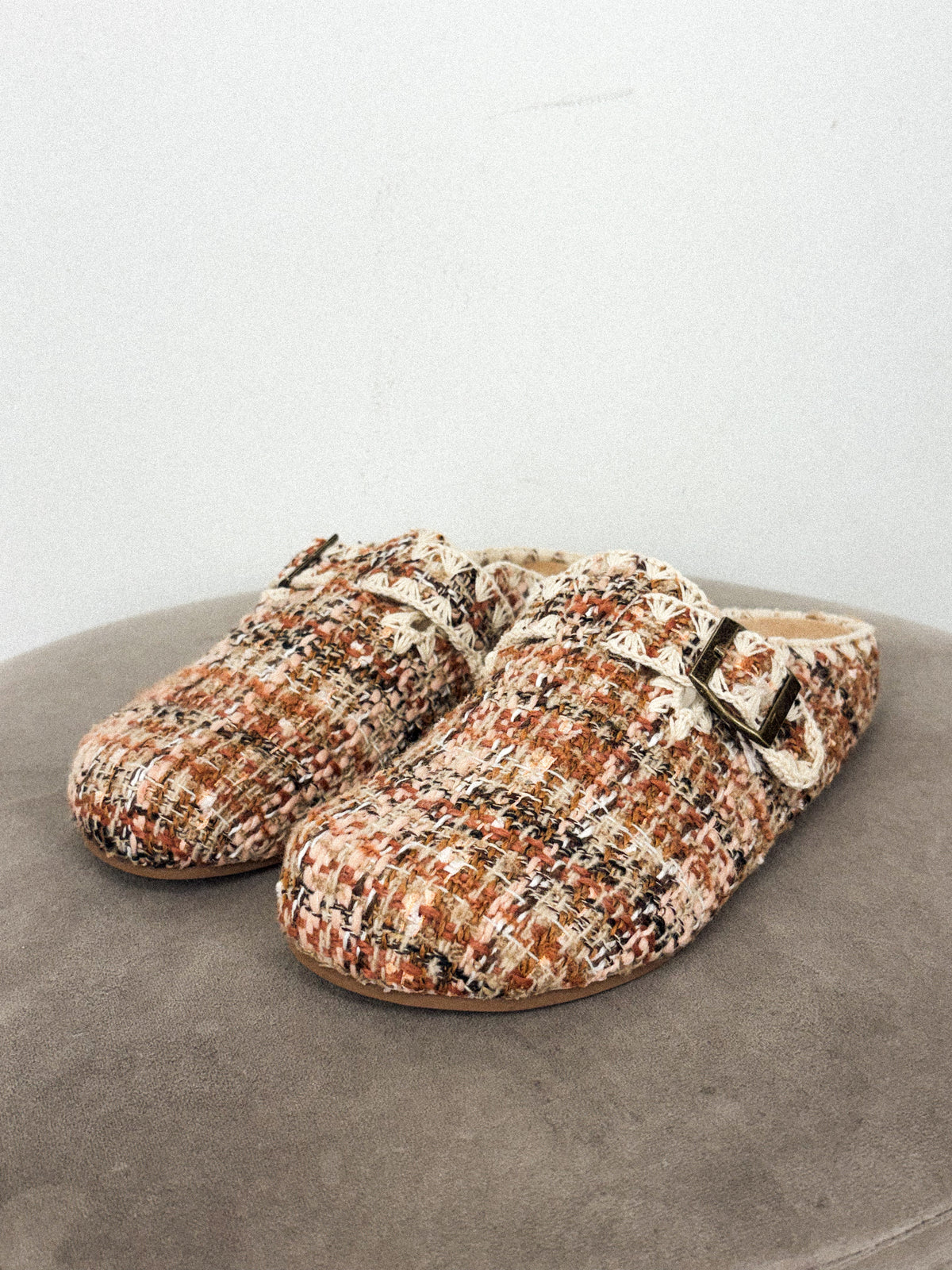 Teri tweed buckle mule chai - Cute Shoes - Trendy Shoes at Lush Fashion Lounge Boutique in Oklahoma City