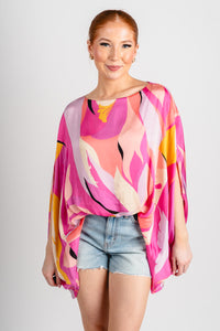 Abstract caftan blouse pink multi - Cute top - Fun Vacay Basics at Lush Fashion Lounge Boutique in Oklahoma City