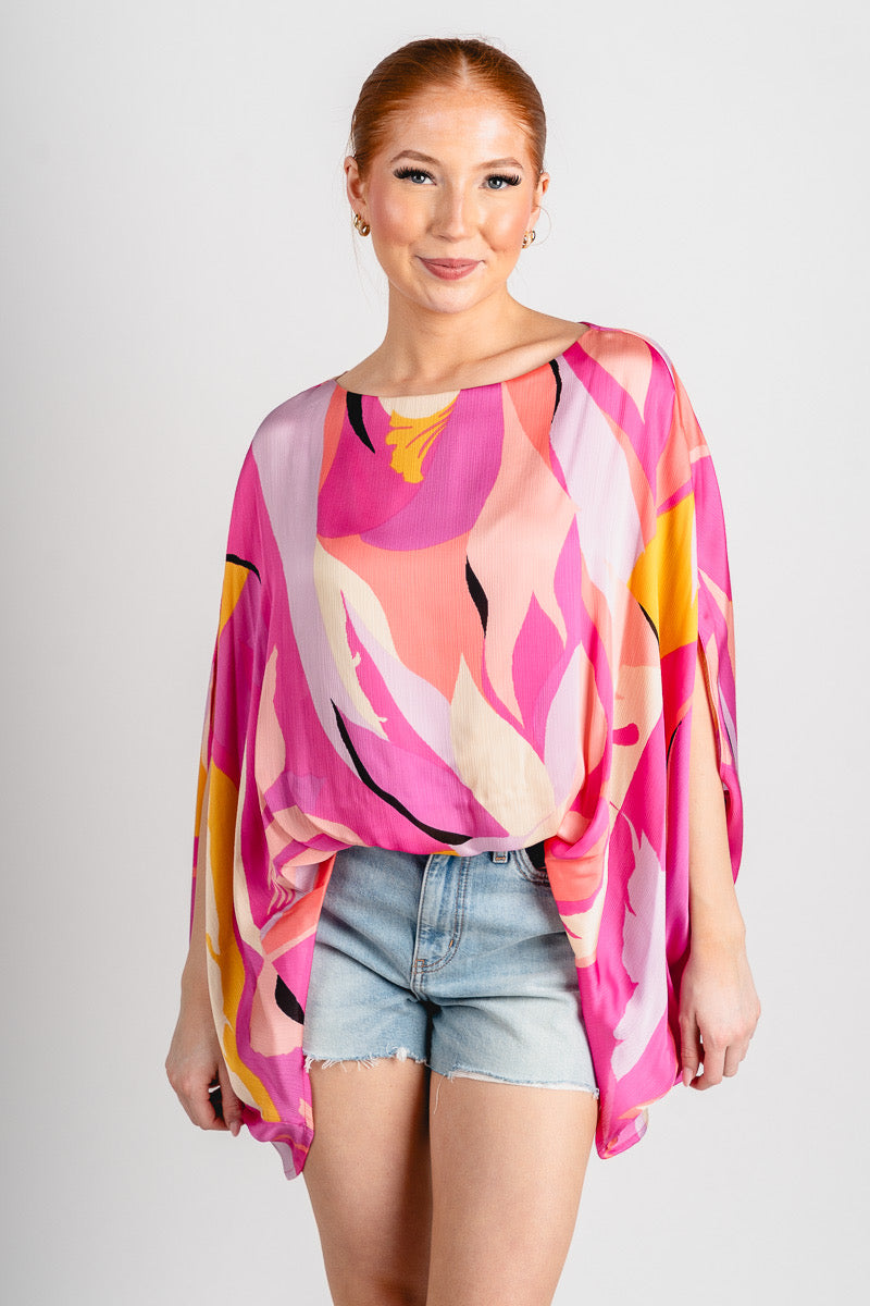 Abstract caftan blouse pink multi - Cute top - Fun Vacay Basics at Lush Fashion Lounge Boutique in Oklahoma City