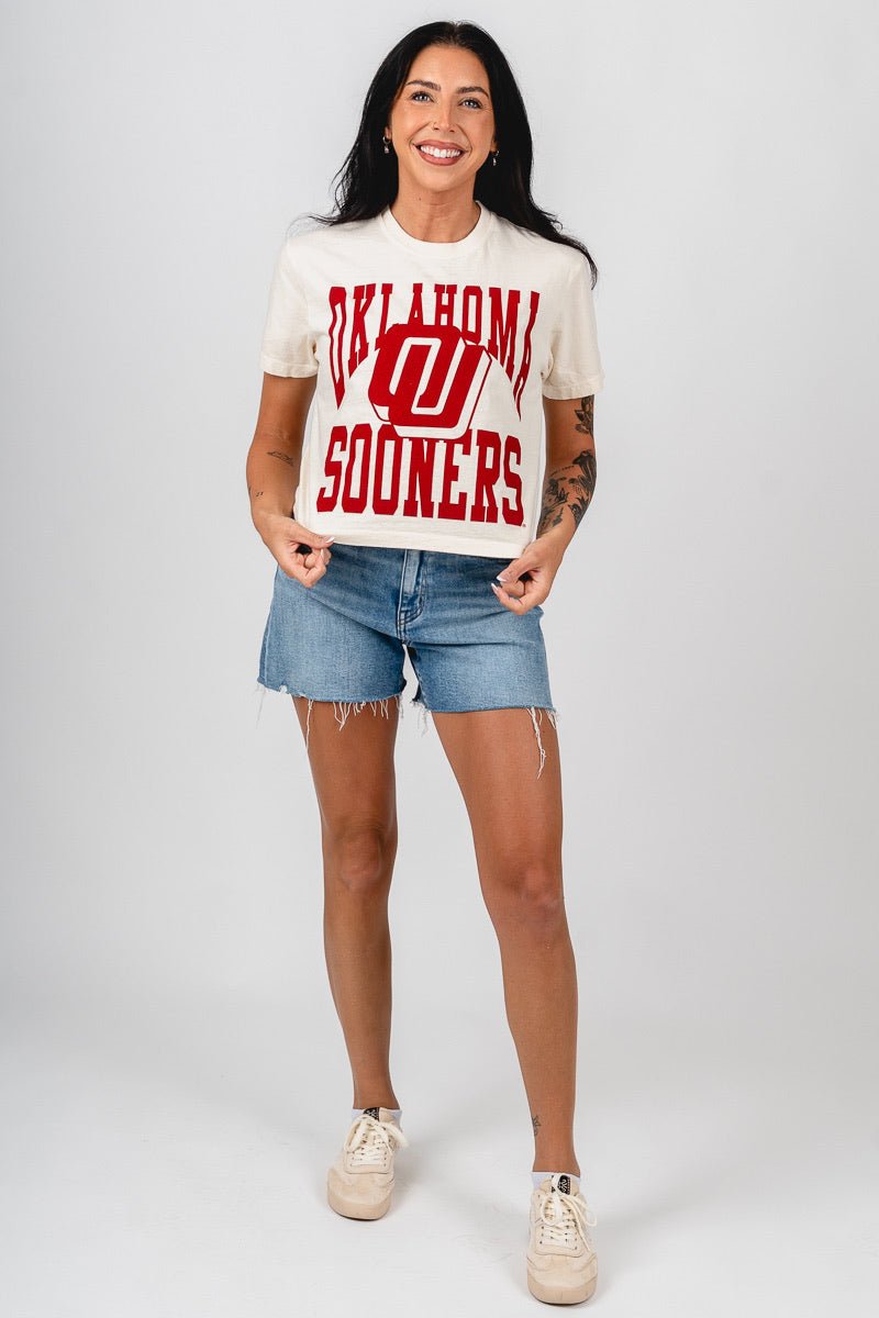 OU OU Sooners logo center crop t-shirt natural t-shirt | Lush Fashion Lounge Trendy Oklahoma University Sooners Apparel & Cute Gameday T-Shirts