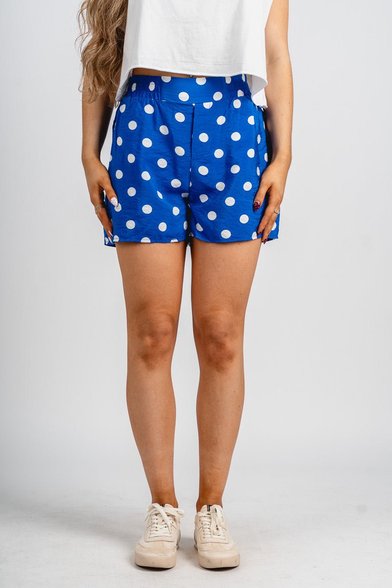 Polka dot shorts royal/white - Oklahoma City inspired graphic t-shirts at Lush Fashion Lounge Boutique in Oklahoma City