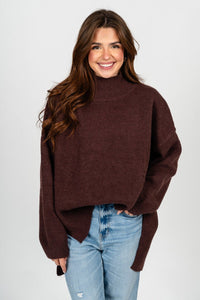 Mock neck oversized sweater chocolate – Boutique Sweaters | Fashionable Sweaters at Lush Fashion Lounge Boutique in Oklahoma City