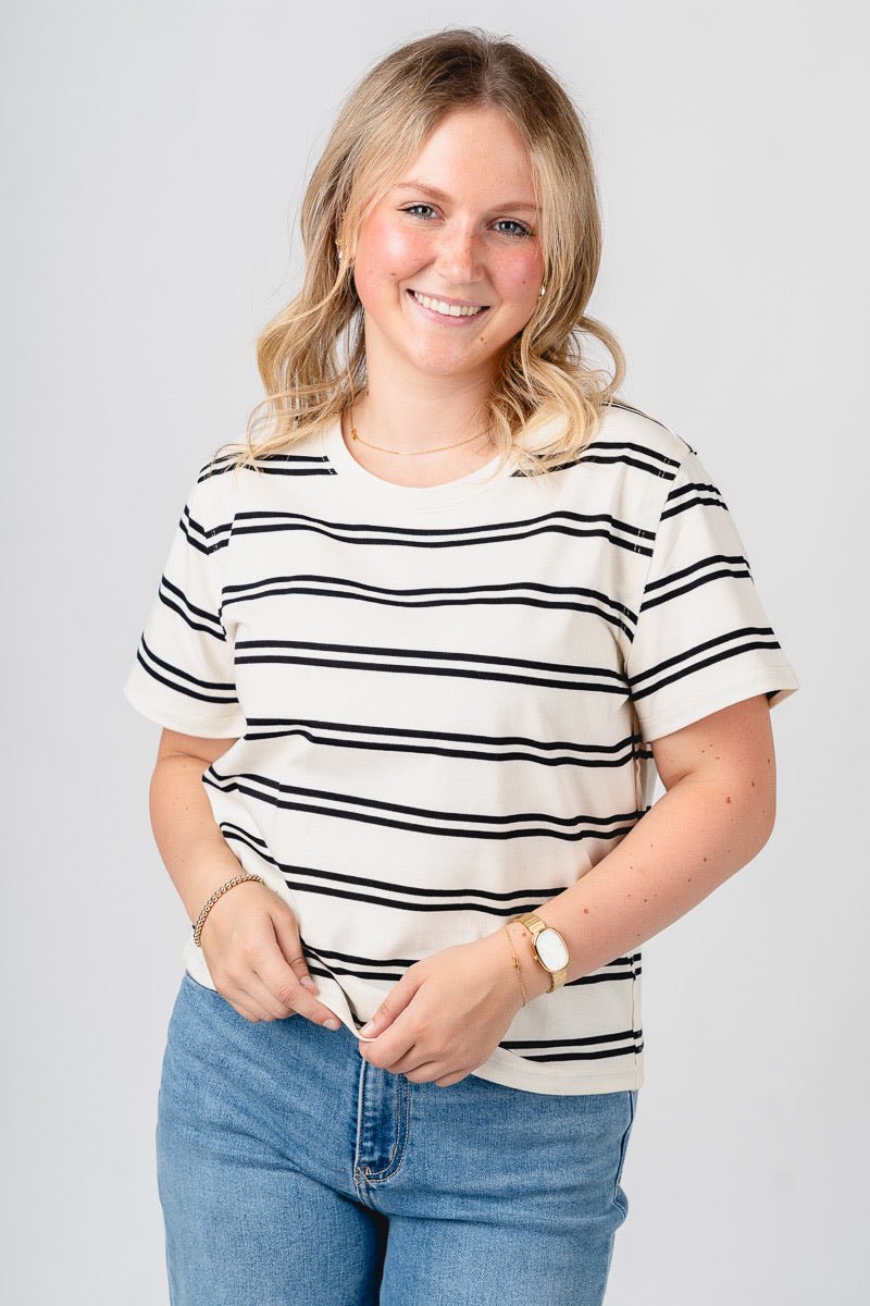Striped boxy short sleeve t-shirt white/black
