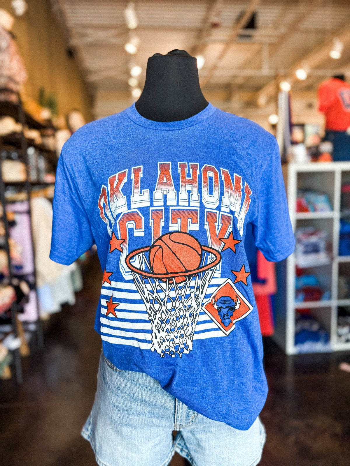 OKC basketball swish lines unisex t-shirt royal - Stylish T-shirt - Cute Mommy and Me Apparel at Lush Fashion Lounge Boutique in Oklahoma