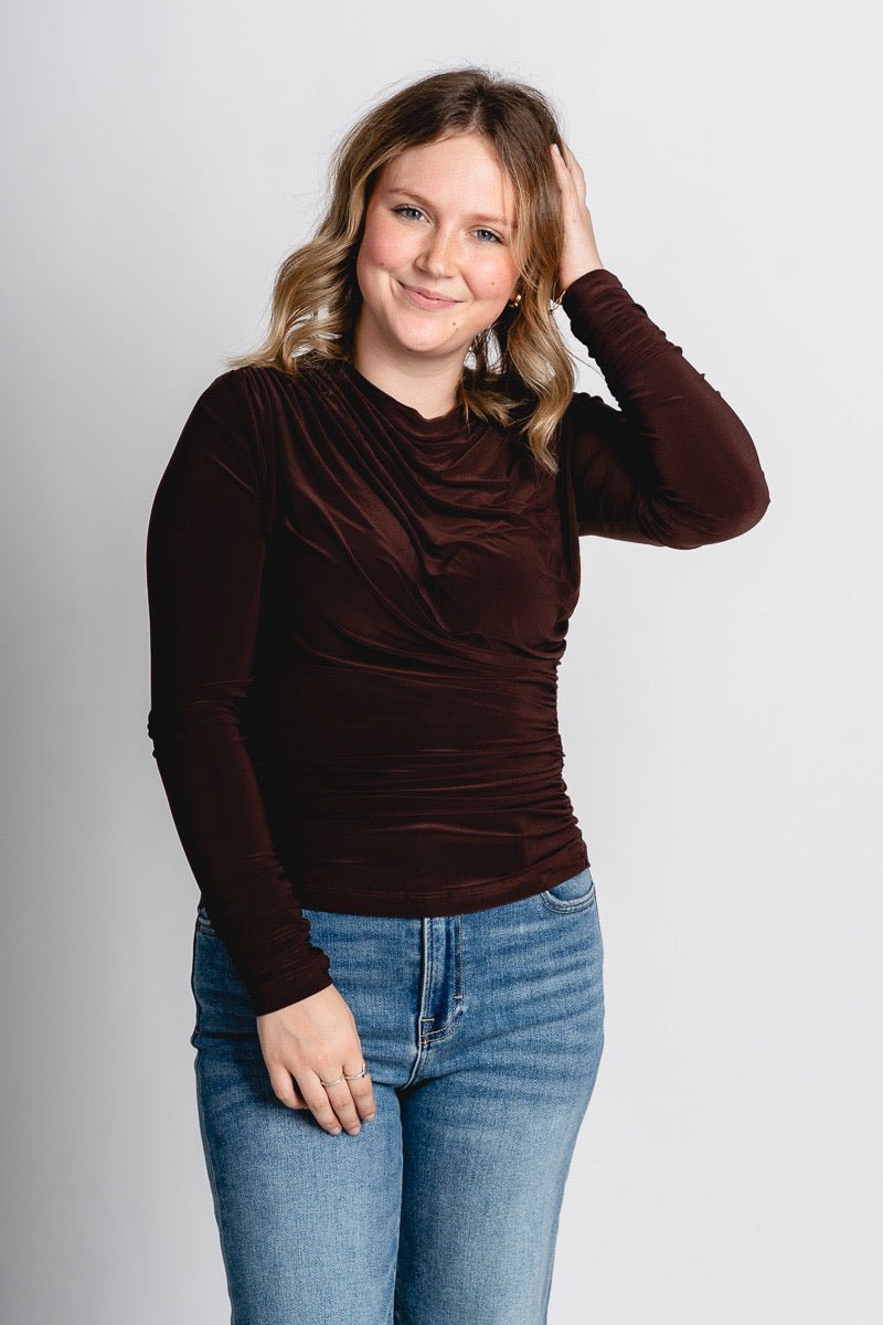 Jada ruched long sleeve top brown