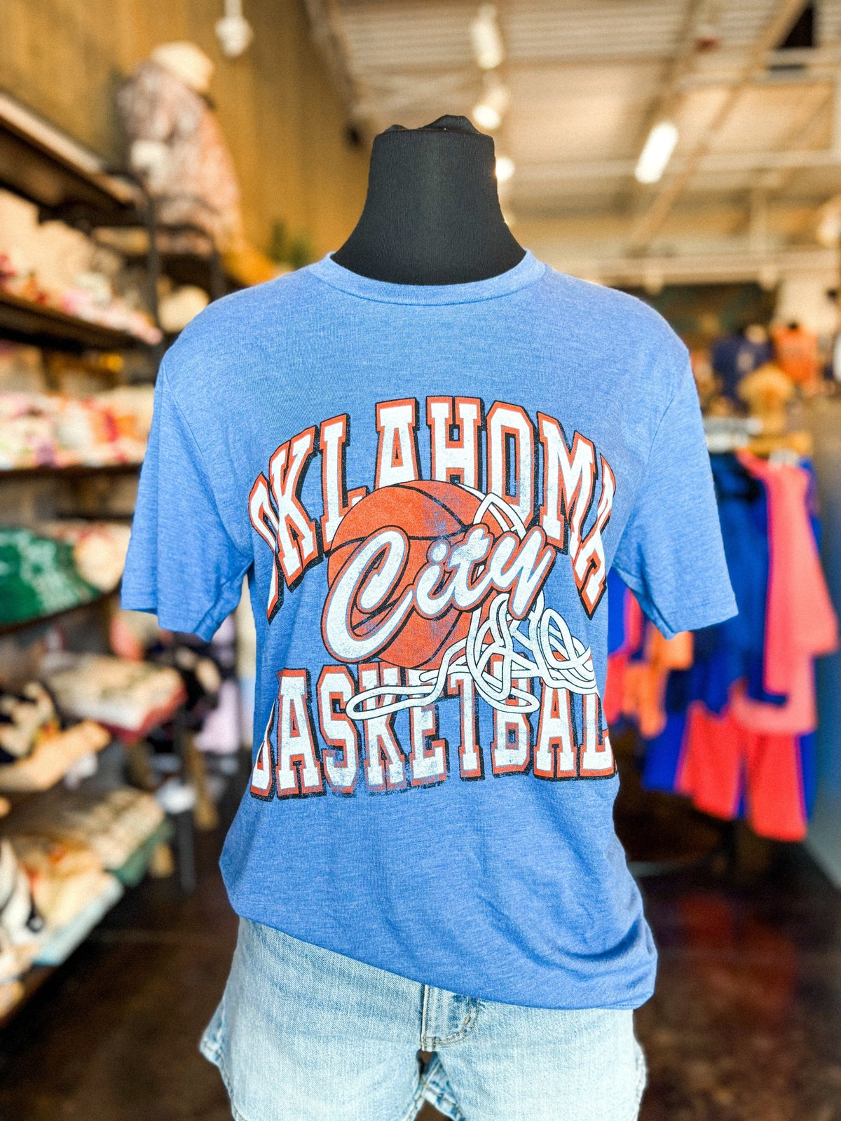 OKC basketball swish ball unisex t-shirt athletic blue - Stylish T-shirt - Cute Mommy and Me Apparel at Lush Fashion Lounge Boutique in Oklahoma