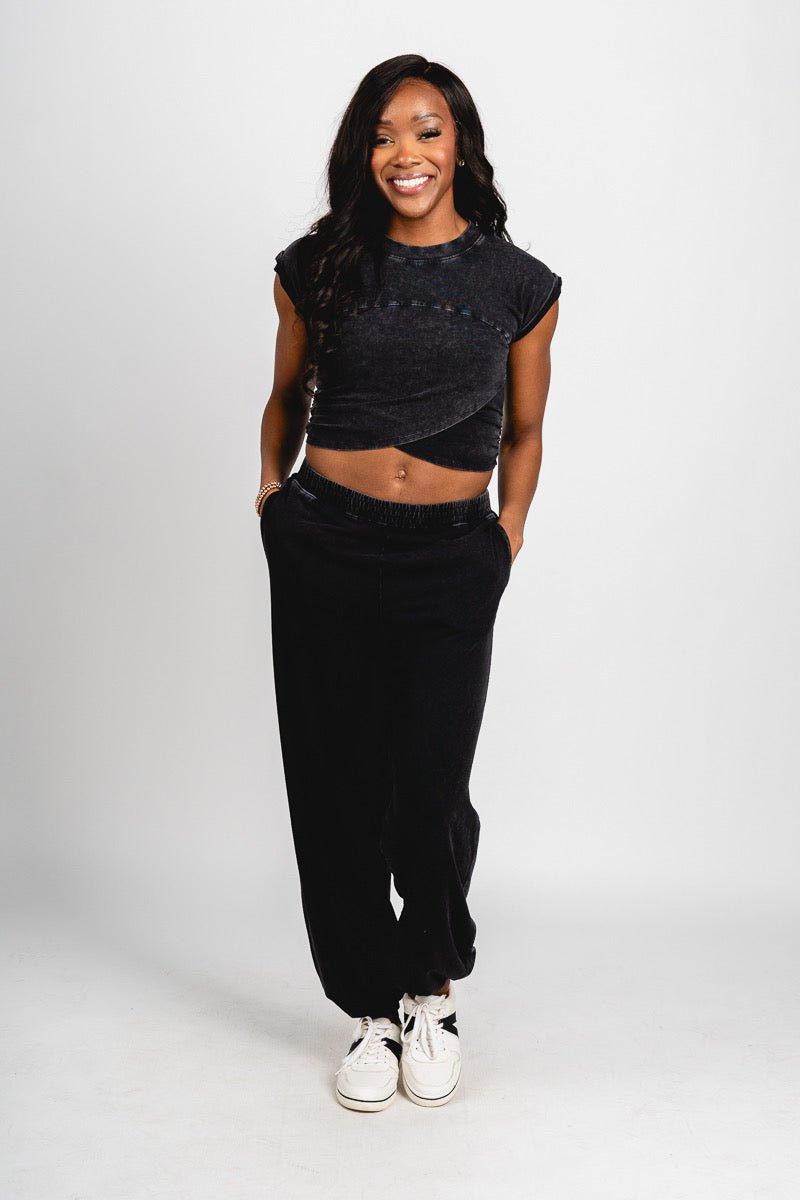 Washed joggers black - Stylish joggers - Trendy Lounge Sets at Lush Fashion Lounge Boutique in Oklahoma City