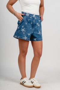 Star denim shorts blue - Cute Shorts - Fun American Summer Outfits at Lush Fashion Lounge Boutique in Oklahoma City