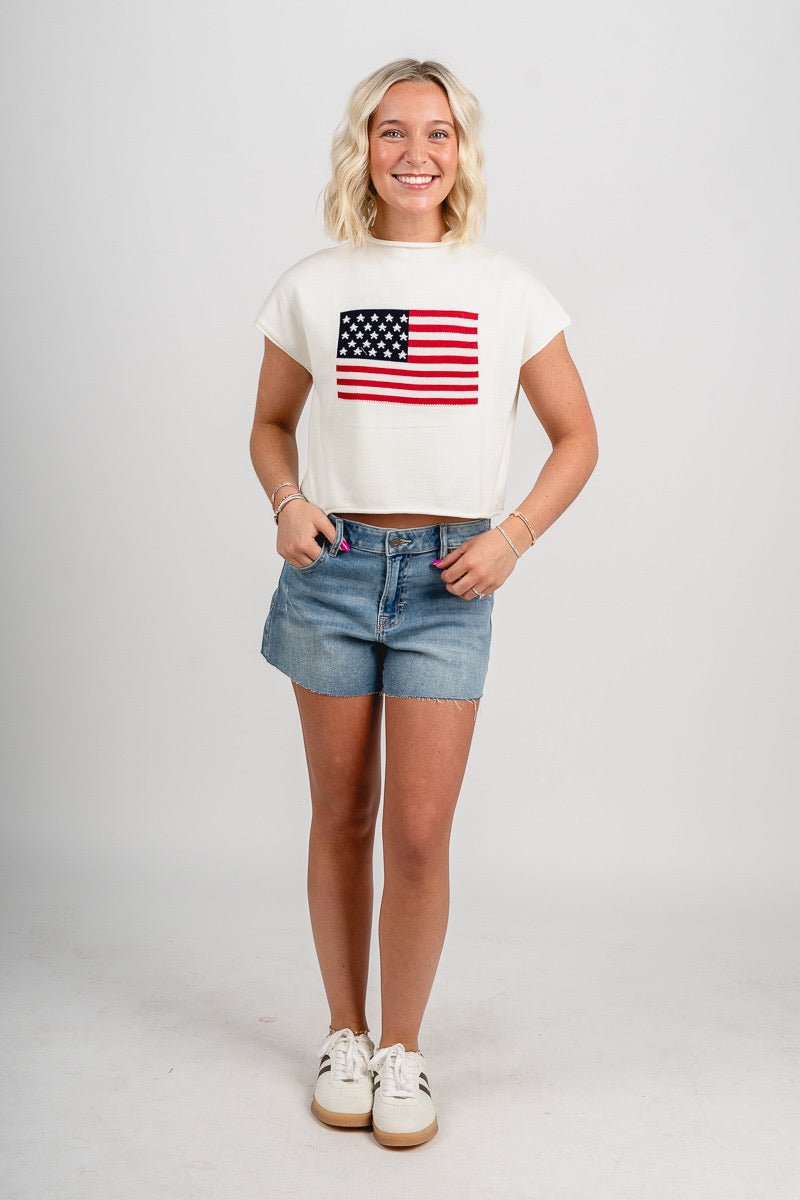 Sleeveless mock neck American flag sweater white - Fun Sweater - Unique American Summer Ideas at Lush Fashion Lounge Boutique in Oklahoma
