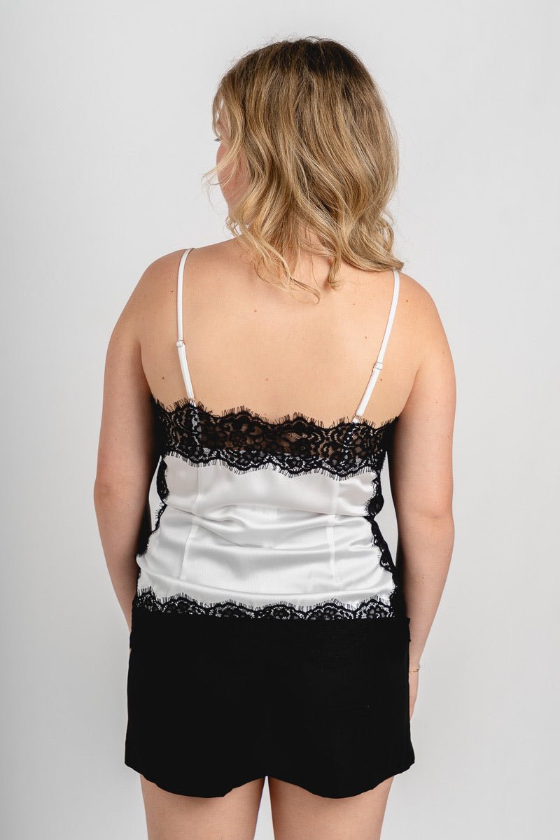 Satin lace cami off white/black