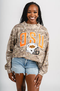 OSU OSU Cowboys helmet fade mock neck sweatshirt camo Sweatshirt | Lush Fashion Lounge Trendy Oklahoma State Cowboys Apparel & Cute Gameday T-Shirts