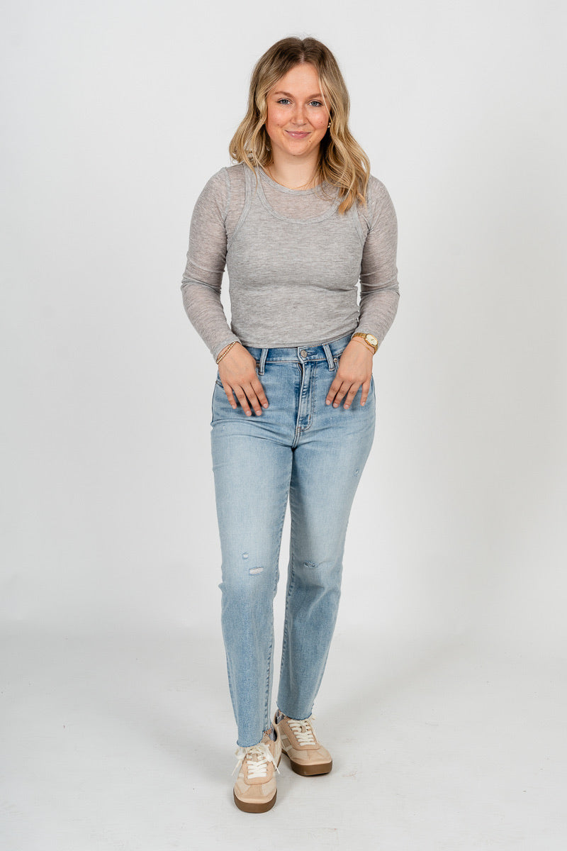 Long sleeve layered top light grey