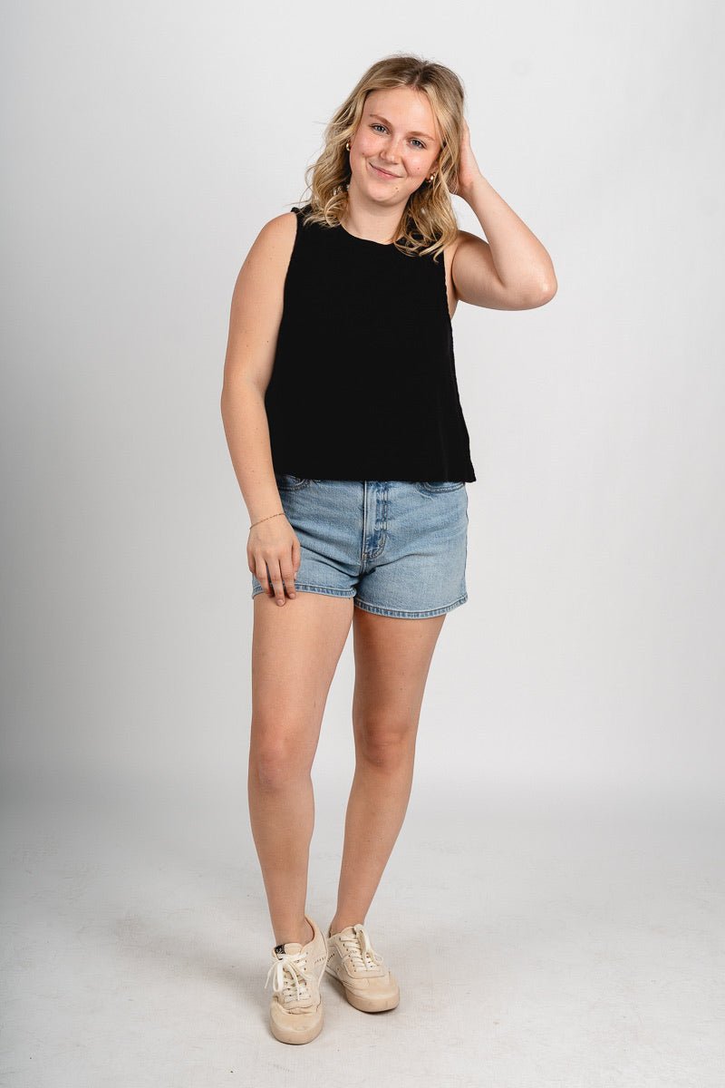 Boxy crop tank top black Stylish Tank Top - Womens Fashion Tank Tops at Lush Fashion Lounge Boutique in Oklahoma City