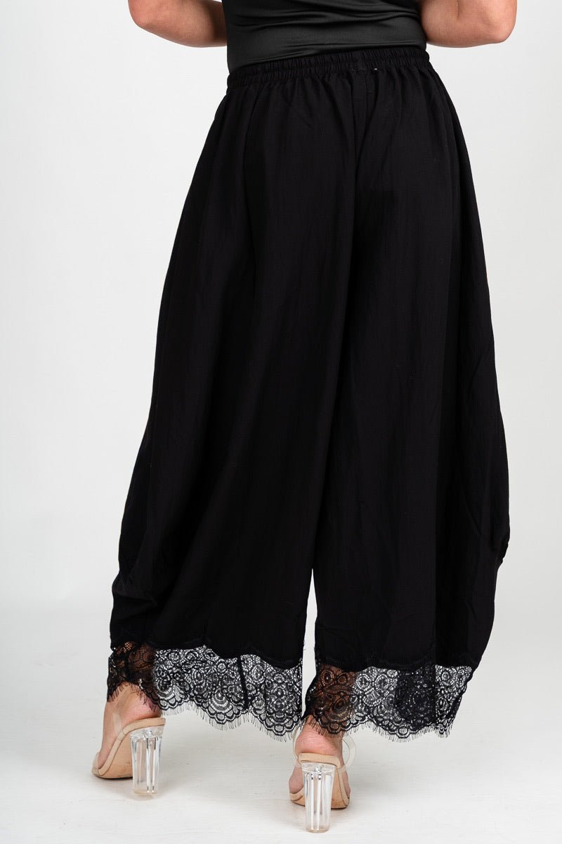 Lace trim balloon pants black