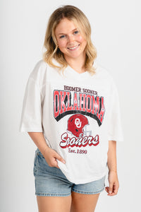 OU OU Sooners football v-neck t-shirt white T-shirt | Lush Fashion Lounge Trendy Oklahoma University Sooners Apparel & Cute Gameday T-Shirts