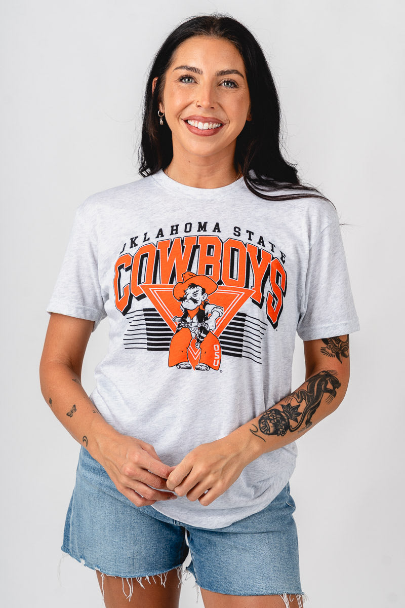 OSU OSU Cowboys Pete triangle unisex t-shirt ash T-shirt | Lush Fashion Lounge Trendy Oklahoma State Cowboys Apparel & Cute Gameday T-Shirts