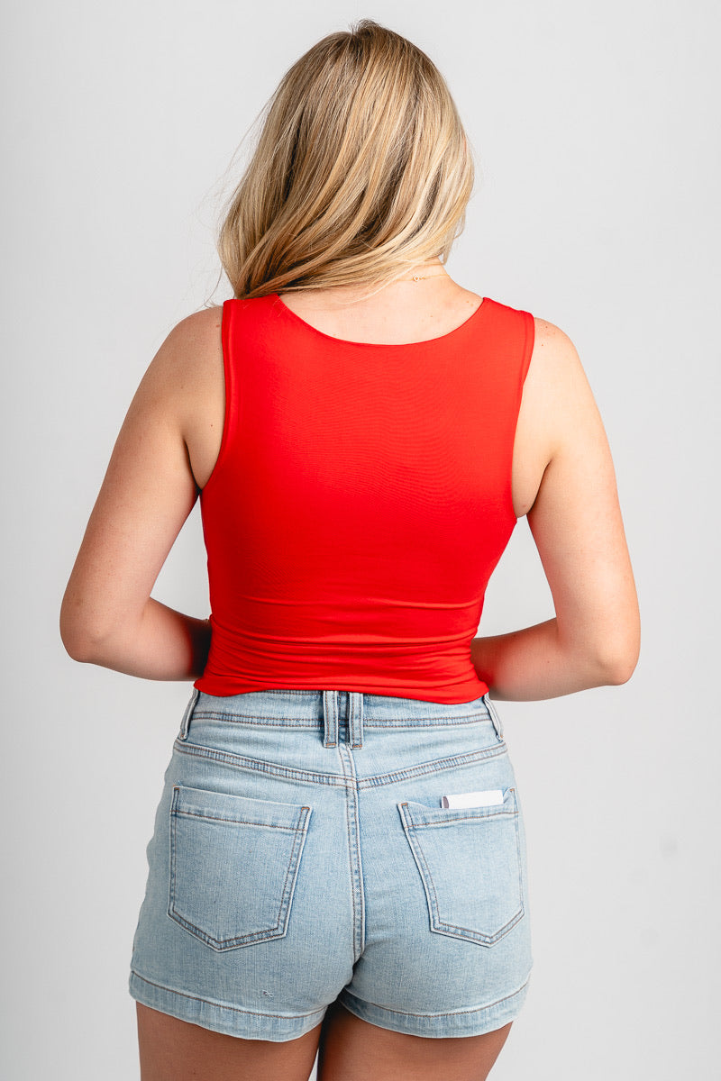 High neck crop top red