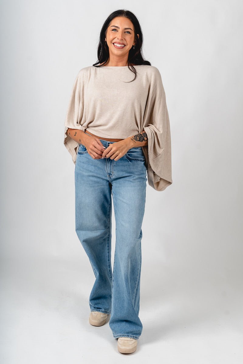 Asymmetrical lightweight sweater oatmeal – Unique Sweaters | Lounging Sweaters and Womens Fashion Sweaters at Lush Fashion Lounge Boutique in Oklahoma City