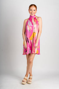 Abstract halter mini dress pink multi - Stylish dress - Trendy Staycation Outfits at Lush Fashion Lounge Boutique in Oklahoma City