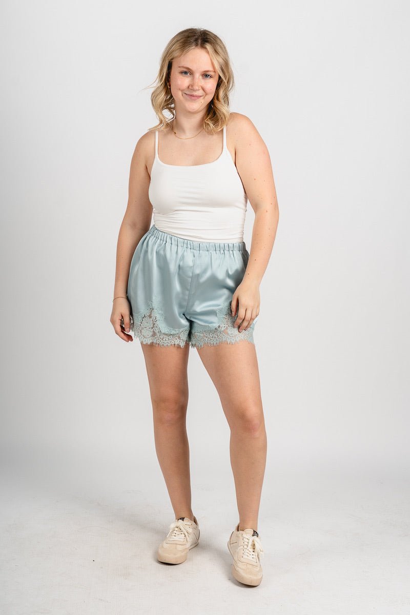 Lace trim satin shorts mint - Trendy shorts - Fashion Shorts at Lush Fashion Lounge Boutique in Oklahoma City