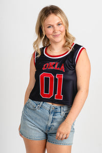 OU OU OKLA cropped basketball jersey black tank top | Lush Fashion Lounge Trendy Oklahoma University Sooners Apparel & Cute Gameday T-Shirts