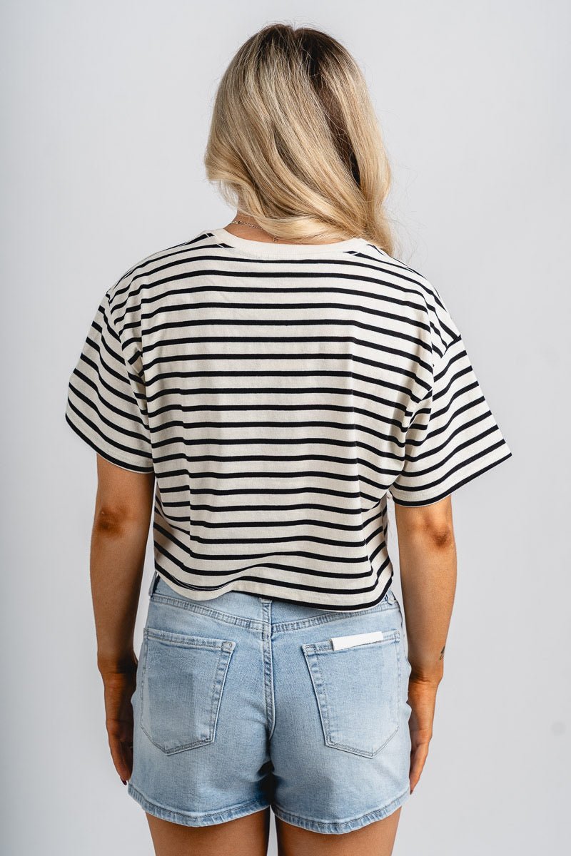 Striped cropped tee white/black