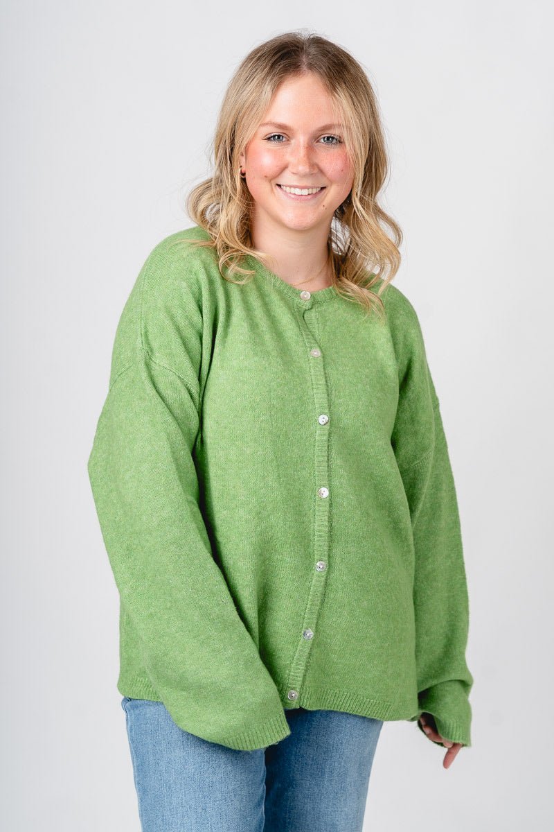 Button up sweater cardigan light green