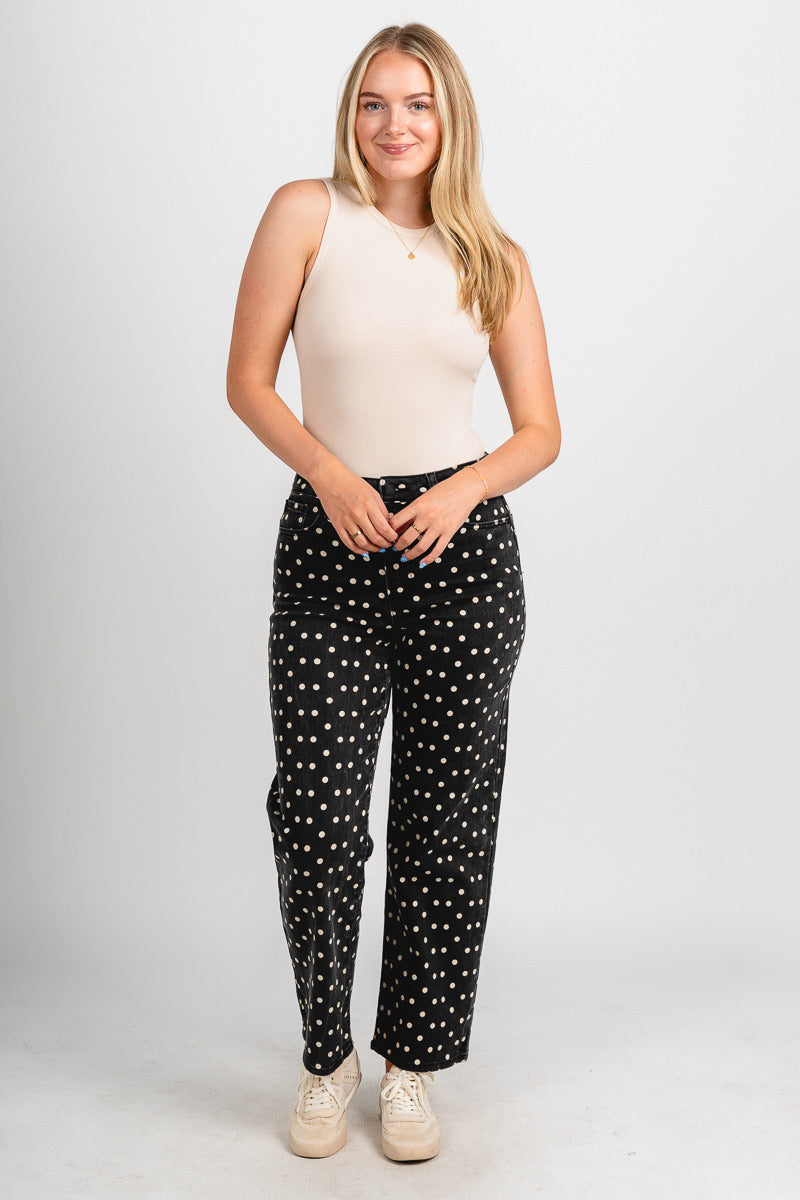 High rise polka dot straight jeans black/white