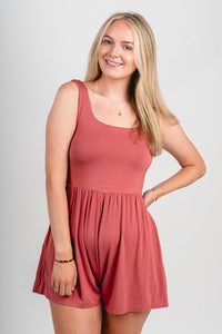 Sleeveless knit romper marsala - Cute Romper - Trendy Rompers and Pantsuits at Lush Fashion Lounge Boutique in Oklahoma City