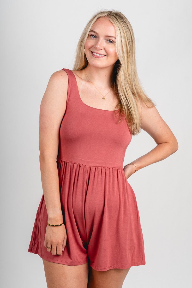 Sleeveless knit romper marsala - Cute Romper - Trendy Rompers and Pantsuits at Lush Fashion Lounge Boutique in Oklahoma City