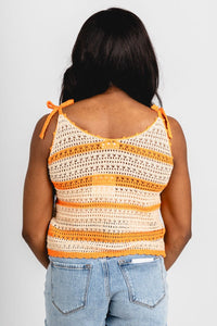 Striped crochet tank top cream/orange - Adorable tank top - Stylish Vacation T-Shirts at Lush Fashion Lounge Boutique in Oklahoma City