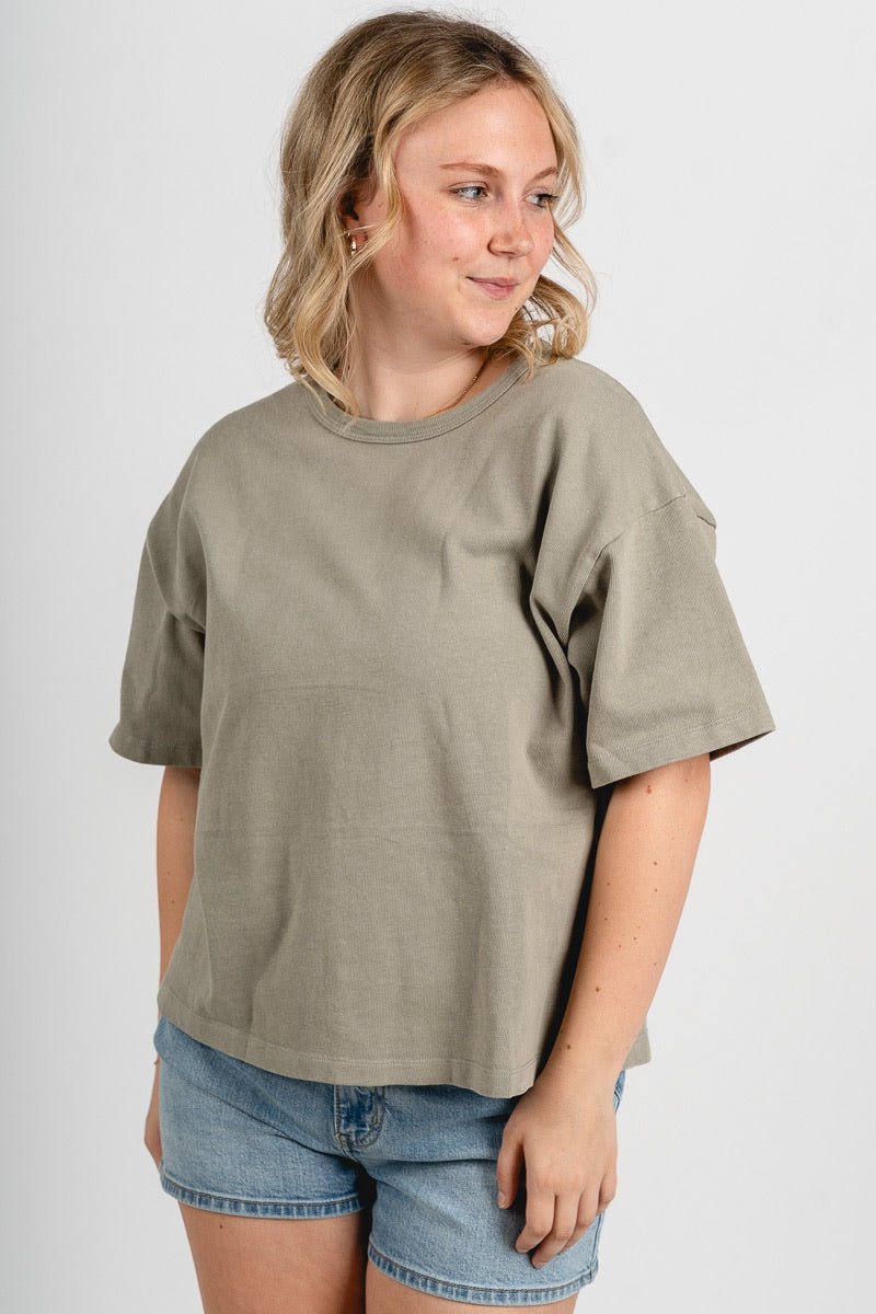 Ribbed garment dyed t-shirt light sage