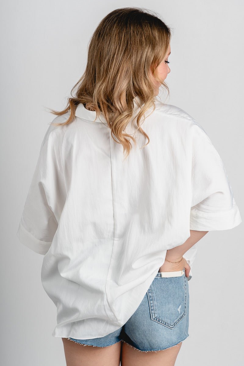 Poplin oversized button up top white