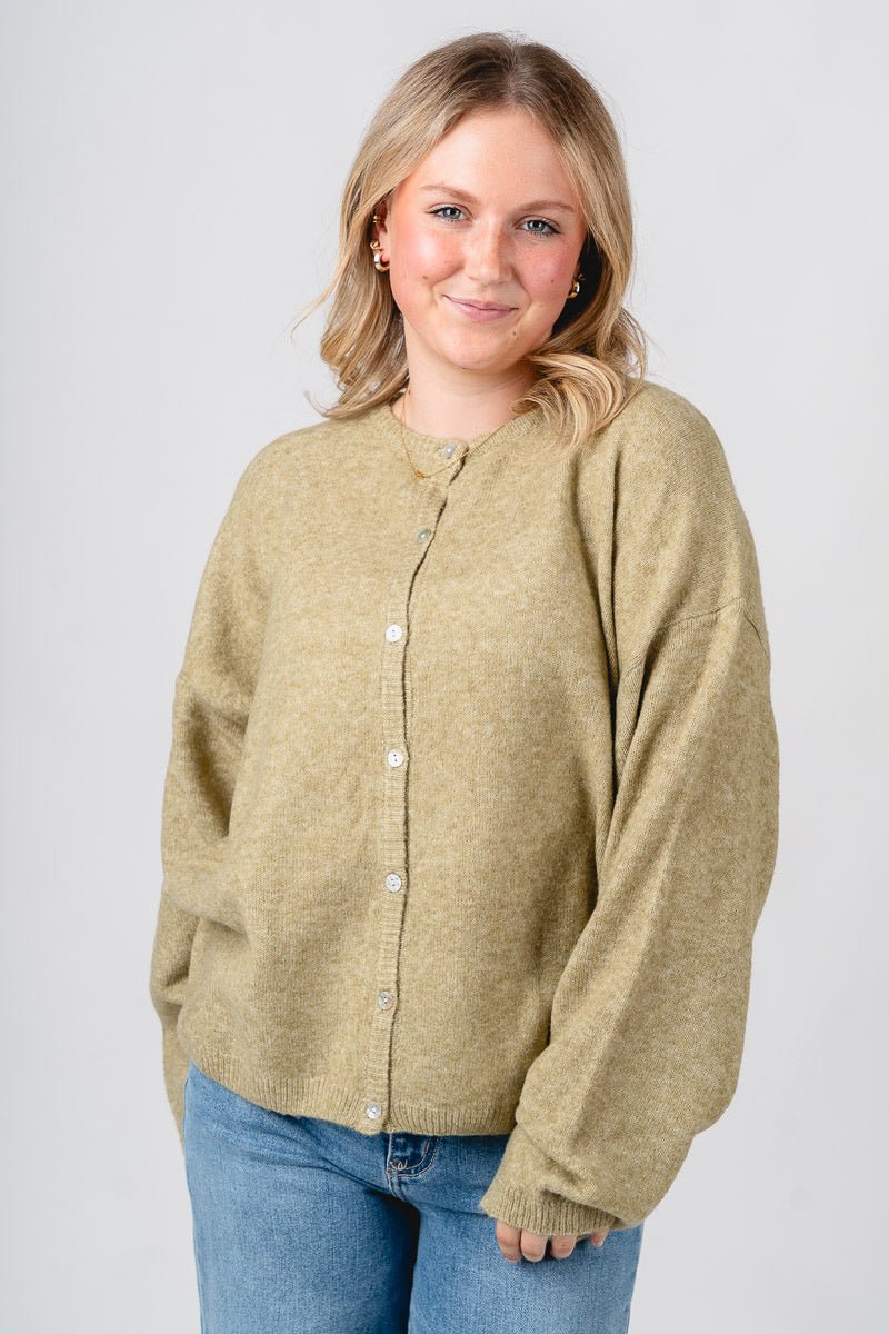Button up sweater cardigan olive - Affordable Cardigan - Boutique Cardigans & Trendy Kimonos at Lush Fashion Lounge Boutique in Oklahoma City