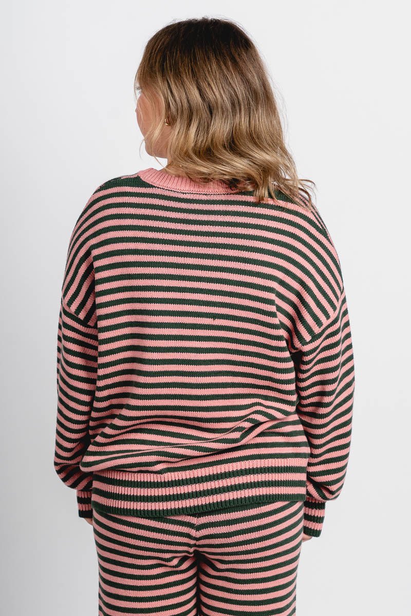 Striped long sleeve sweater green/pink