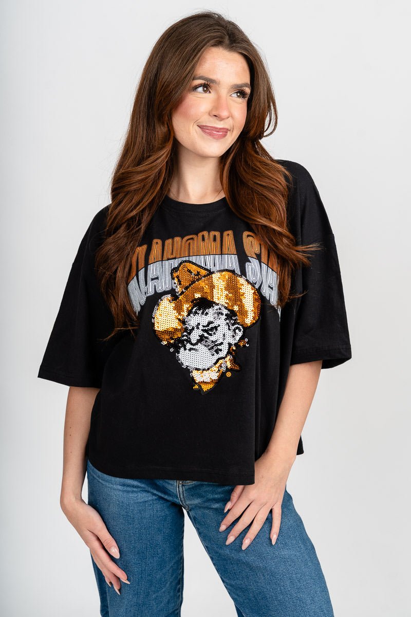 OSU OSU Cowboys starlight sequins tee black T-shirt | Lush Fashion Lounge Trendy Oklahoma State Cowboys Apparel & Cute Gameday T-Shirts