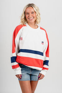 USA color block sweatshirt red/white/navy - Trendy sweatshirt - Cute American Summer Collection at Lush Fashion Lounge Boutique in Oklahoma City