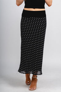 Polka dot midi skirt black/white | Lush Fashion Lounge: boutique fashion skirts, affordable boutique skirts, cute affordable skirts